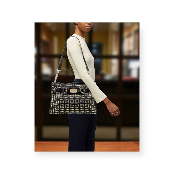 Michael KORS 𖦹 Limited Edition Grommet Large NS Satchel Handbag 𖦹 Black Leather - Picture 1 of 16